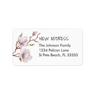 Delicate Pink Magnolia Blossoms New Address Label