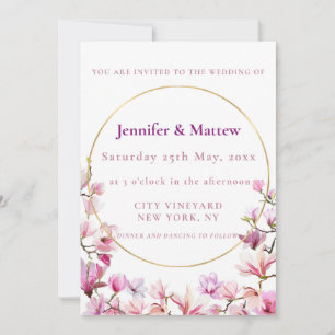 Delicate Pink Magnolia Custom Wedding Invitation