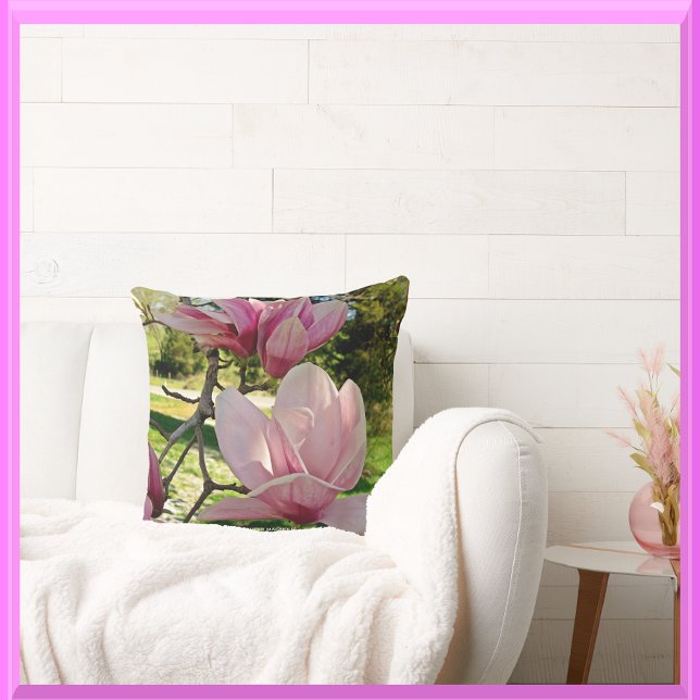 Delicate Pink Magnolia Floral Photo Cushion (Creator Uploaded)