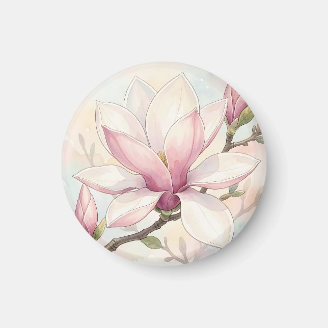 Delicate Pink Magnolia Watercolor Bloom Magnet (Front)
