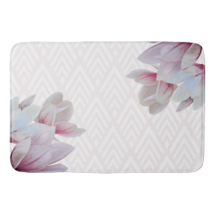 Delicate Pink Magnolias & White Arrows Pattern Bath Mat