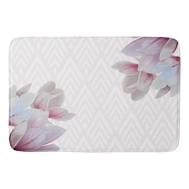Delicate Pink Magnolias & White Arrows Pattern Bath Mat (Front)