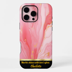 Delicate pink marble swirls with golden accents iPhone 16 pro max case