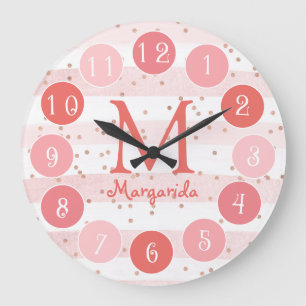 Delicate Pink Monogram - Kid's Large Clock