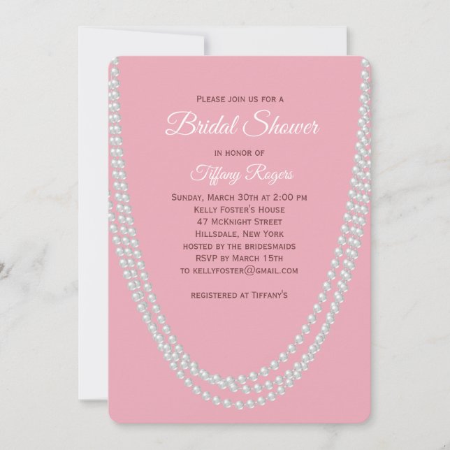 Delicate Pink Pearls Bridal Shower Invitation (Front)
