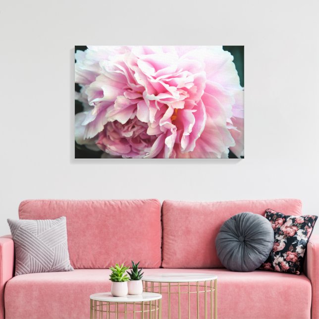 Delicate Pink Peony Floral Wrapped Canvas Print (Insitu(LivingRoom))