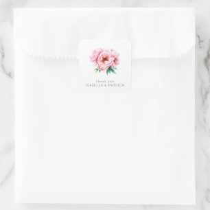Delicate Pink Peony Thank You Card Square Sticker