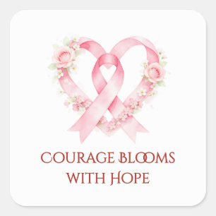 Delicate Pink Ribbon Floral Heart Fan TMF26 Square Sticker