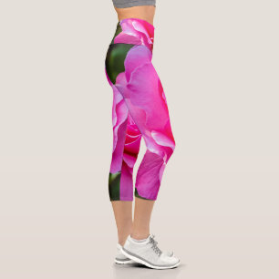 Delicate pink rose. capri leggings