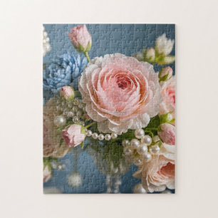Delicate pink rose with pearl in vase  jigsaw puzzle