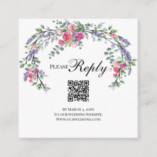 Delicate pink roses lavender eucalyptus QR code Enclosure Card