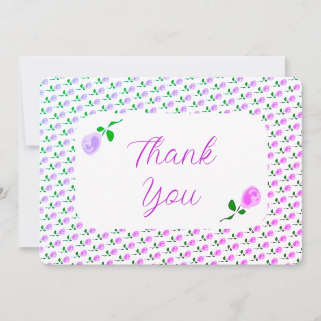 Delicate Pink Roses Thank You Card (Front)