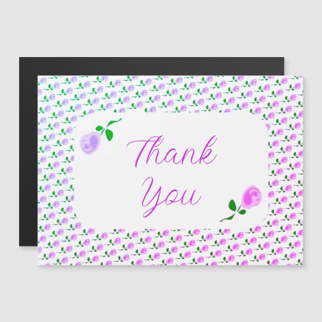 Delicate Pink Roses Thank You Magnetic Card (Front/Back)