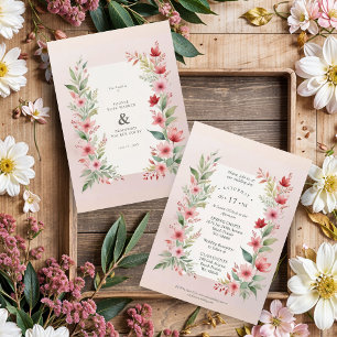 Delicate Pink Shades Chic Botanical Wildflowers Invitation