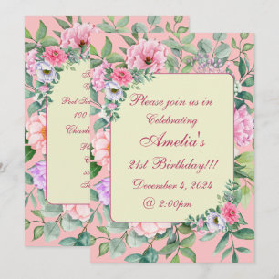 Delicate Pink Summer Garden Party Floral Birthday Invitation