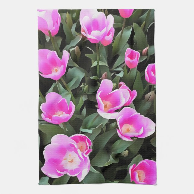 Delicate Pink Tulips of Istanbul Tea Towel (Vertical)