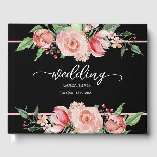 Delicate Pink Watercolor Floral Wedding  Guest Book