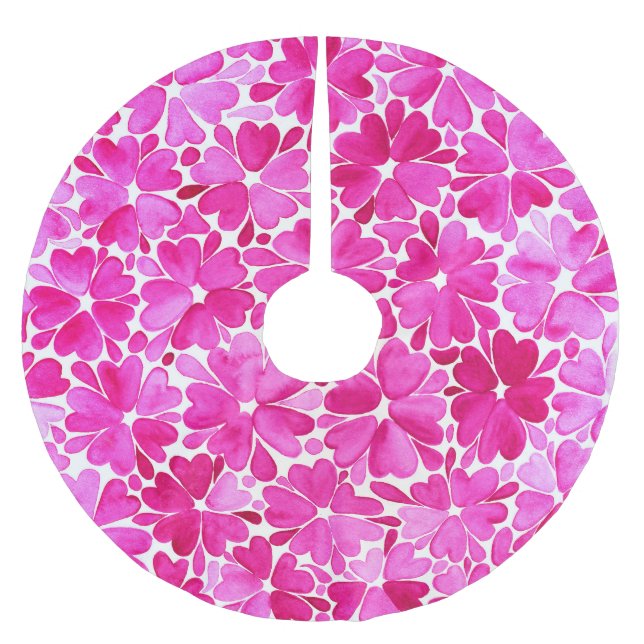 Delicate Pink Watercolor Flowers Brushed Polyester Tree Skirt (Front)