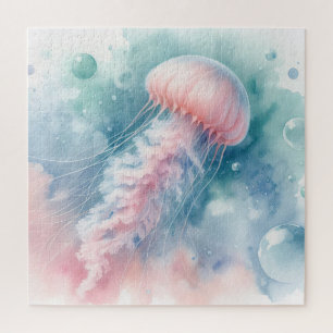 Delicate Pink Watercolor Jellyfish Jigsaw Puzzle