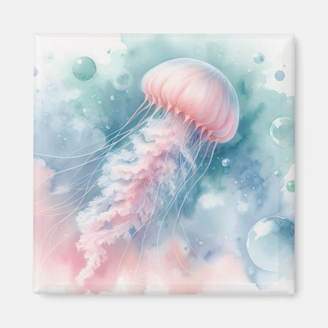Delicate Pink Watercolor Jellyfish Magnet (Front)