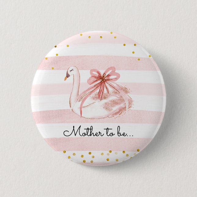 Delicate Pink Watercolor Swan Mother to Be Button (Front)