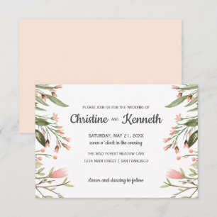 Delicate Pink wildflowers border Botanical wedding Invitation