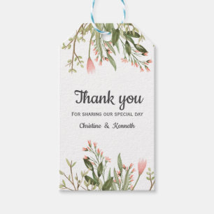 Delicate Pink wildflowers wedding thank you Gift Tags