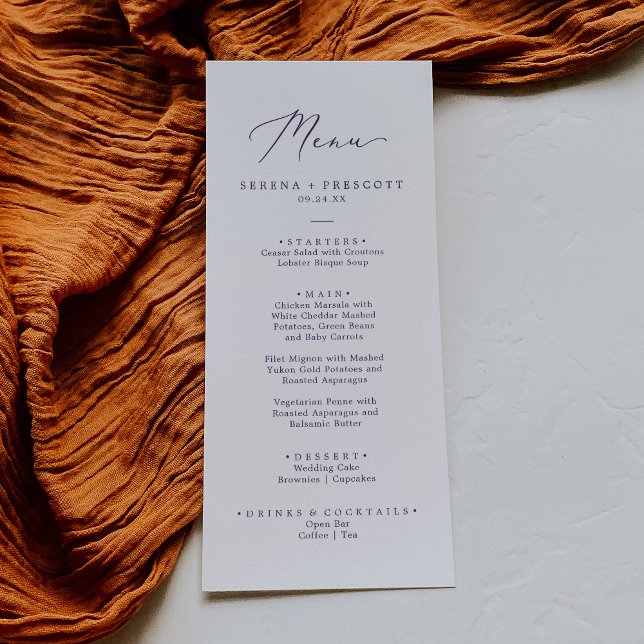 Delicate Plum Purple Calligraphy Wedding Dinner Menu (Creator Uploaded)