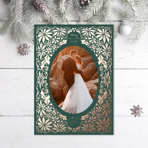 Delicate Poinsettia Green Oval Frame Photo Rose