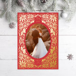 Delicate Poinsettia Red Oval Frame Photo<br><div class="desc">Original illustrated frame made of poinsettias and holly leaves. Also available in alternate orientation; choose from gold,  rose gold or silver foil; you can also change the colour underneath using the layers option,  select the svg file colour.</div>