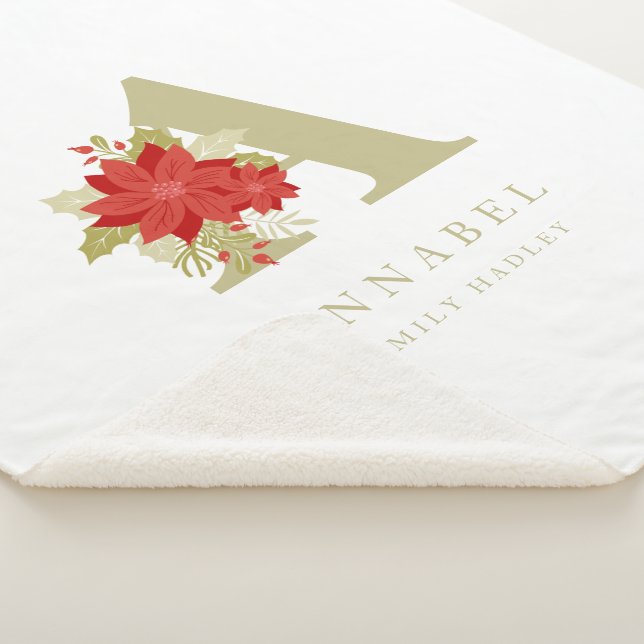  Delicate Poinsettias A Initial Christmas Girl Gif Sherpa Blanket (3/4)