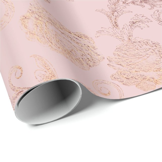 Delicate Powder Blush Floral Pink Roses Gold Wrapping Paper (Roll Corner)