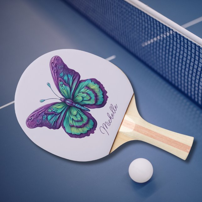Delicate Purple and Green Butterfly Monogram  Ping Pong Paddle (Creator Uploaded)