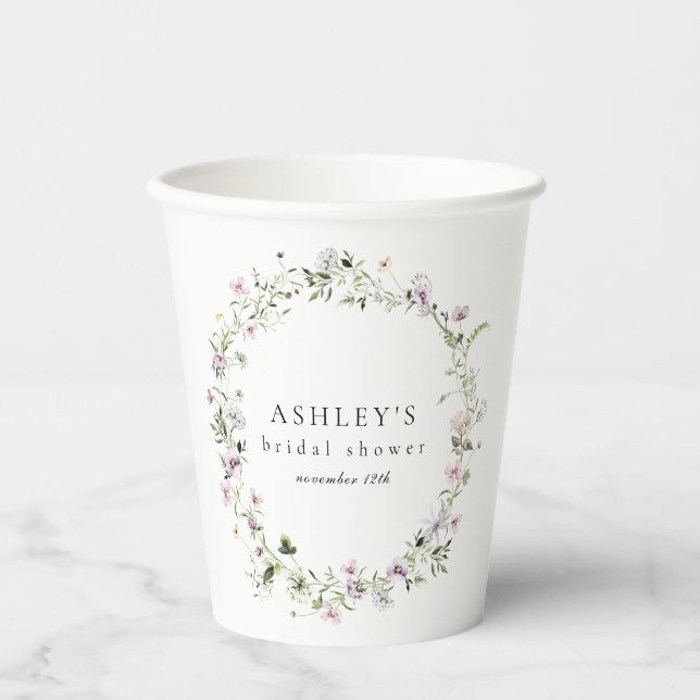 Delicate Purple Floral bridal shower Paper Cups (Front)
