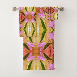 Delicate Purple Flowers Abstract Art Pattern     Bath Towel Set