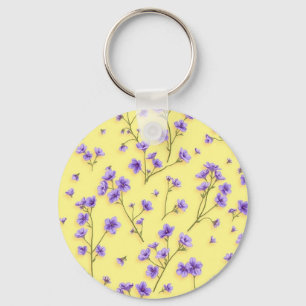 Delicate Purple Flowers on Yellow Background Key Ring