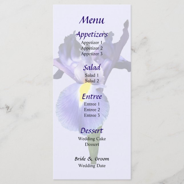 Delicate Purple Iris Wedding Menu (Front)