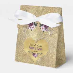 Delicate Purple Pink Flowers Gold Glitter Wedding Favour Box