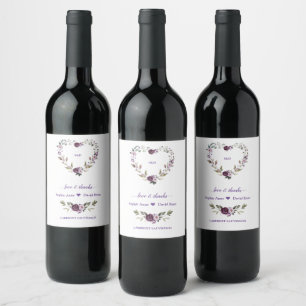 Delicate Purple Pink Peonies Flowers Wedding Wine Label