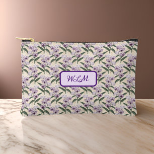 Delicate Purple White Orchids on Vintage Cream Accessory Pouch