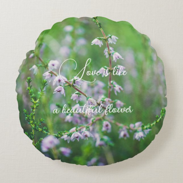 Delicate purple wildflowers round cushion (Front)