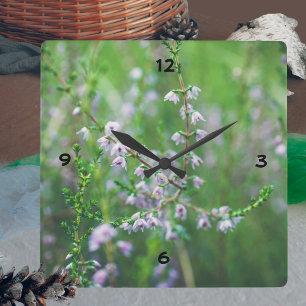 Delicate purple wildflowers square wall clock