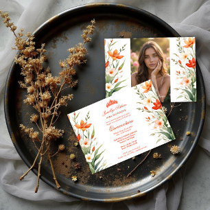 Delicate Quinceañera Orange Tiara Floral Garland Invitation