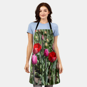 Delicate red and purple tulips apron