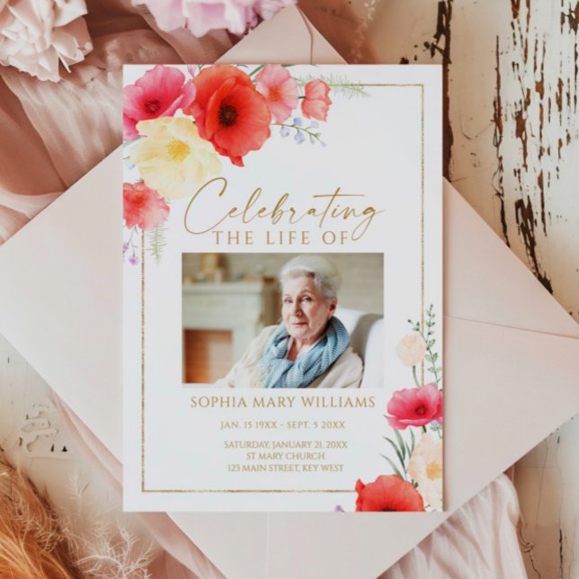 Delicate Red Flowers Funeral Order of Service  Programme (Creator Uploaded)