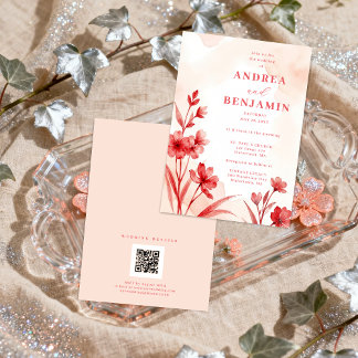 Delicate Romantic Bloom Juicy Red & Pinky Pink  Invitation