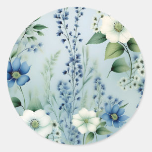 Delicate Romantic Floral Blue Classic Round Sticker