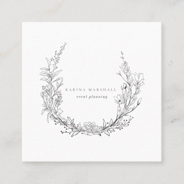 Delicate Romantic Floral Square Business Card (Front)