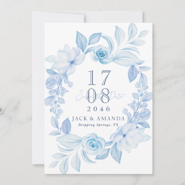 Delicate Romantic Floral Wedding Save the date Invitation (Front)