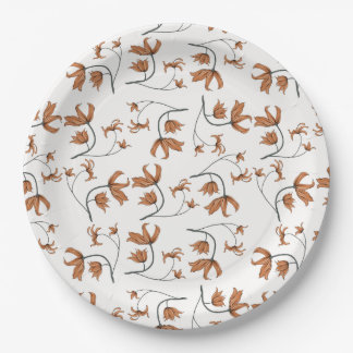 Delicate romantic florals taupe peach caramel paper plate
